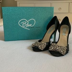 Black Satin Rhinestone Heels